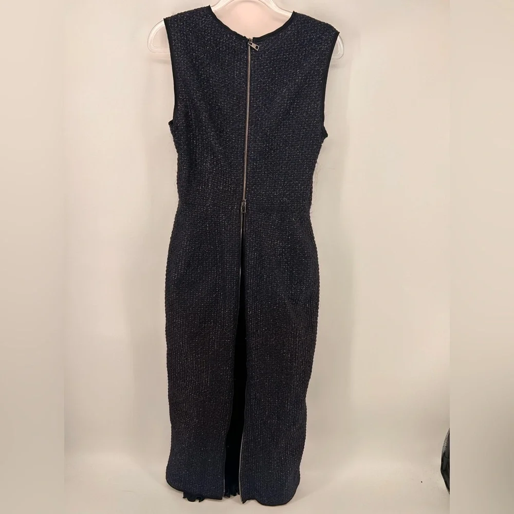 Mantu Italy Midi Dress Size IT 40 US 4 Navy Blue Tweed Metallic Sheath